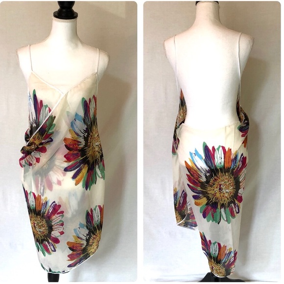 White Chiffon Floral Sarong Wrap Swim Coverup - Picture 2 of 4